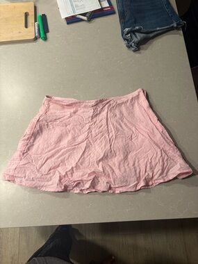 Pink Double-Layered Flowy Linen Miniskirt